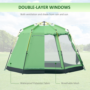 Outsunny 6 Person Camping Tent Pop-up - Green, Black by Outsunny