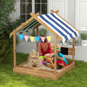 Outsunny Wooden Sandbox with Canopy for Ages 3-7 Years - Brown by Outsunny