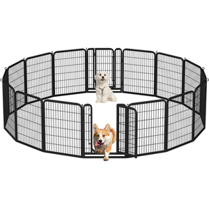 16 Panels Steel Dog Playpen Pet Exercise Pen - Black / 1.2cm by Yaheetech