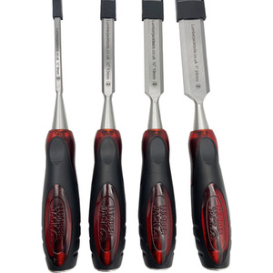 Lumberjack 4 Piece Chisel Set Bevel Edge With Strike Through Cap - Red by Lumberjack