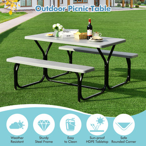 Picnic Table Bench Set - Grey by Costway