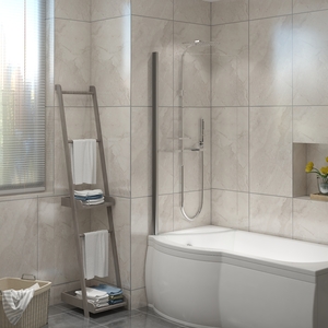 Curved Pivot Bath Screen Panel for P-Shaped Bath - Chrome