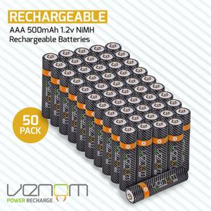 500mAh Rechargeable AAA Batteries (50-Pack) - Black by Venom