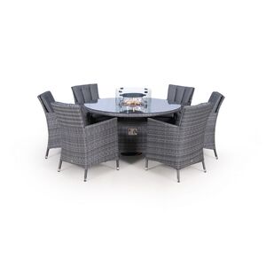 Savannah Fire Pit Round Rattan Patio Dining Set - Grey / 6 by Giardino