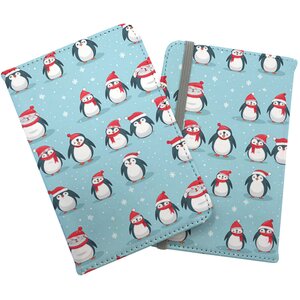 Adorable Santa Penguins Passport Cover - Blue by Warren Reed - Designer