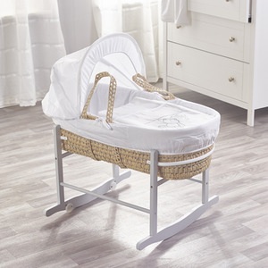 White Teddy Wash Day Moses Basket With Grey Rocking Stand - White by Kinder Valley