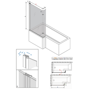 Square Bath Shower Screen Bifold Panel Pivot Screen - Black