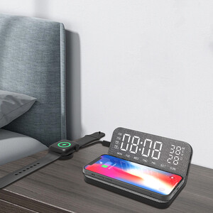 Alarm Clock with Wireless Charger - Grey