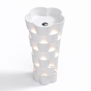 Seville Cloakroom Floor Standing Pedestal Basin With Lights - White by Fino Stone