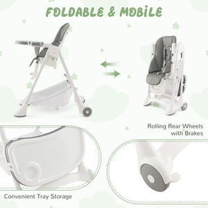 Baby High Chair Foldable Toddler Dining Chair - Grey by Costway