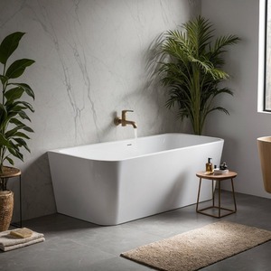 Serenova Space Saving Back To Wall Acrylic Bath - White by Fino Stone