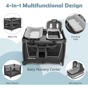 5-in-1 Baby Playard Diaper Changing Table - Grey by Costway