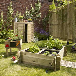 Cerland Basil 4 Section Wooden Raised Bed Vegetable Garden - Natural by Cerland