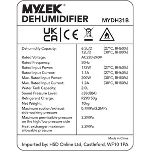 12L Capacity Digital Dehumidifier - White by Mylek