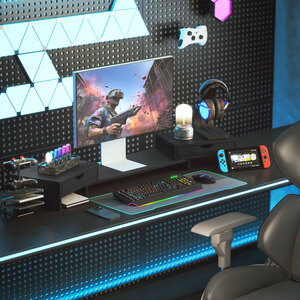 HOMCOM Adjustable Dual Monitor Stand Riser with Drawer - Black by HOMCOM