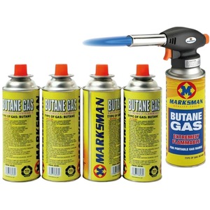 Blow Torch with 4 Butane Gas Bottles - Yellow by HOMEVIBE