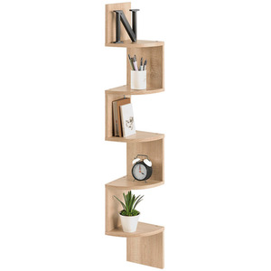 Livingandhome 5-Tier Wooden Zigzag Floating Corner Shelf - Brown by Livingandhome