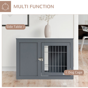 PawHut Dog Crate Furniture Style End Table Pet Cage - Grey by PawHut