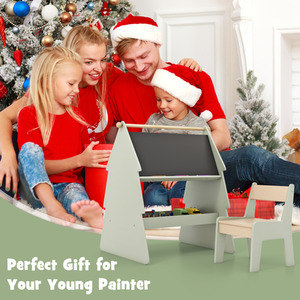 Kids Art Easel with Stool - Green by Costway