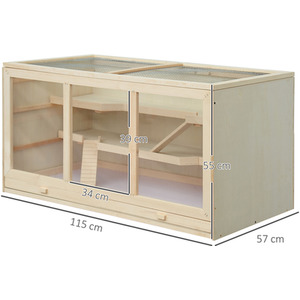 PawHut Wooden Hamster Cage, Exercise Play House Pen with Tray, Openable Top - Neutral by PawHut