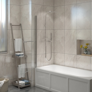 Bath Screen Pivot Bath Shower Easy Clean Reversible Panel Towel Rail - Chrome