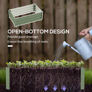 Outsunny Set of 2 Galvanised Garden Raised Bed for Flowers Herbs - Green by Outsunny