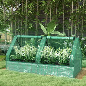 Outsunny Raised Garden Bed Planter Box with Greenhouse, Green and Dark Grey - Green by Outsunny