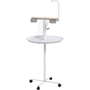 PawHut Bird Table with Four Wheels Perches Feed Bowls Round Tray - White by PawHut