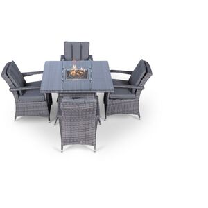 Arizona Fire Pit Square Rattan Patio Dining Set - Grey / 4 by Giardino