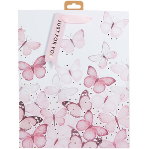 Pack of 2 Floral and Butterfly Large Gift Bags - White and Pink