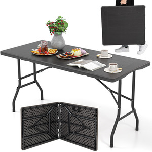 152 cm Portable Folding Picnic Table - Black by Costway