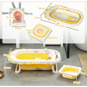AIYAPLAY Foldable Baby Bath Tub Set with Bath Cushion Wash Basin - Yellow by AIYAPLAY