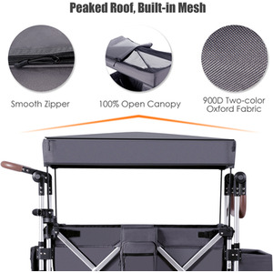 Push Pull Stroller Wagon with Adjustable Handle Bar - Grey by Costway