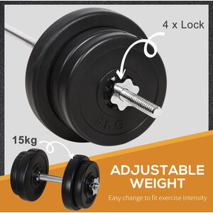 HOMCOM 65kg Adjustable Barbell Weights Set for Home Gym - Black by HOMCOM