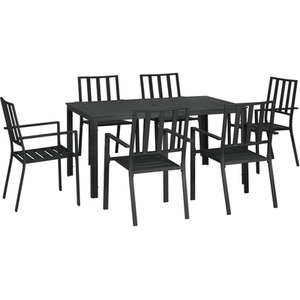 Outsunny Stackable Chairs and Metal Top Table Garden Dining Set - Black by Outsunny