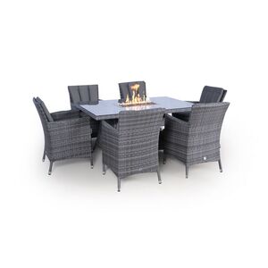 Savannah Fire Pit Square Rattan Patio Dining Set - Grey / 6 by Giardino