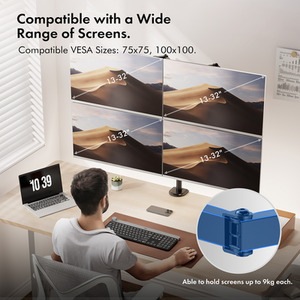 Height Adjustable Four Screen Monitor Desk Mount with Swivel Arms - Black by VonHaus