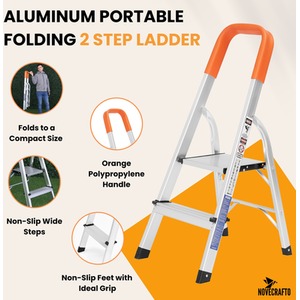 Small 2-Step Ladder Portable Folding Ladder - Orange by NOVECRAFTO