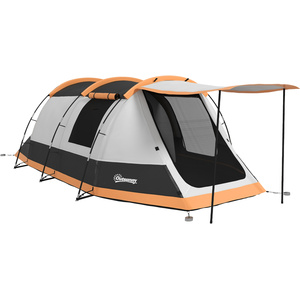 Outsunny 3-4 Man Camping Tent with Bedroom, Living Room and Porch - Orange by Outsunny