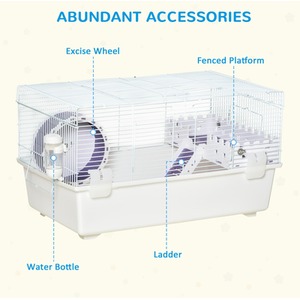 PawHut 2 Tier Hamster Cage Rodent House with Exercise Wheel Water Bottle Ladder - White, Purple by PawHut