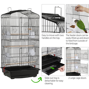 Open Top Metal Bird Cage with Feeders - Black by Yaheetech