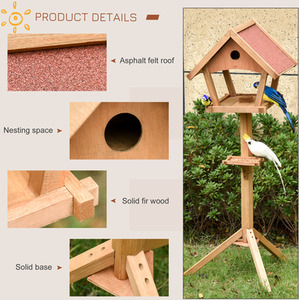 PawHut Wooden Bird Table Freestanding Feeding Station for Garden - Natural by Pawhut