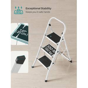 SONGMICS 3-Step Folding Ladder with Safety Lock - White by SONGMICS