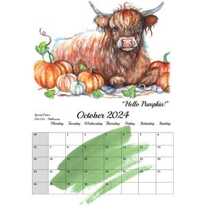 Highland Cows in Watercolour 2024 Calendar by BebesArts