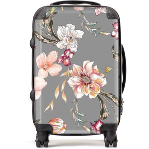 Peony, Lily, Tulip, Daisy Colorful On Grey Background Suitcase - Grey / 52l by Warren Reed - Designer
