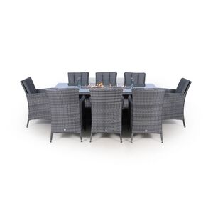 Savannah Fire Pit Square Rattan Patio Dining Set - Grey / 8 by Giardino