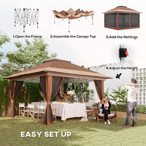 Outsunny 3.6 x 3.6m Pop Up Gazebo with Mesh Sides and Sand Bags - Brown by Outsunny
