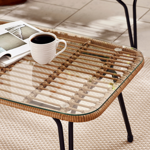 Outdoor Rattan Sofa - Lisbon Garden Sofa Chairs Table Set - Wicker and Cream - Beige by FurnitureboxUK