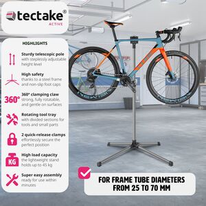 Bike Repair Stand with Tool Tray - Black by tectake