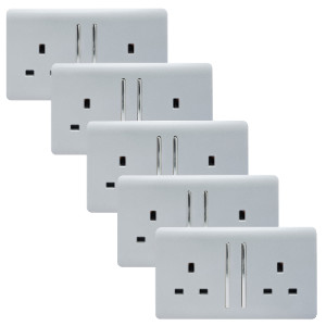2 Gang 13Amp Long Rocker Double Socket - Silver / 5 by Trendiswitch